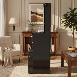 Sunvega 41 Inch Large Size Left Bedside Cabinet Vanity Table with Cushioned Stool