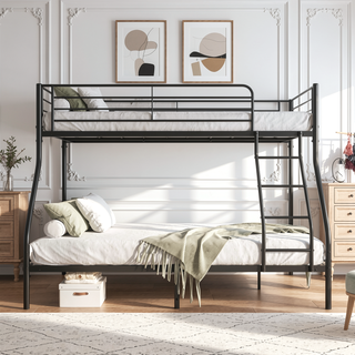 Sunvega Heavy Duty Twin Over Full Metal Bunk Bed with Enhanced Guardrail and Inclined Ladder