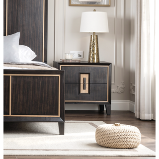 Sunvega Modern Espresso Nightstand with Gold Accent Trim and Felt-lined Drawer
