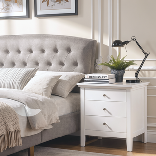 Sunvega Elegant White Minimalist Nightstand with Compact Durable Open Design