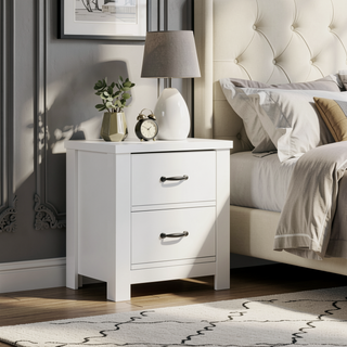 Sunvega Cassini 21.5 Inch White 2-Drawer Nightstand with Black Handles