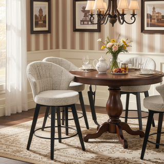 Sunvega 360 Swivel Bar Stools Set of 2 with Solid Wood Legs and Chenille Upholstery