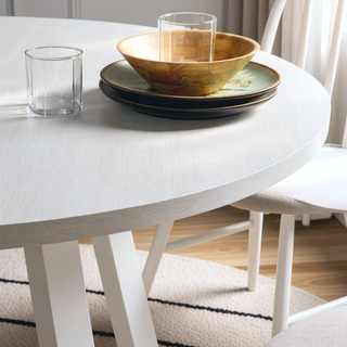 Sunvega Contemporary Round Dining Table with Trestle Base in White Finish
