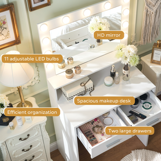 Sunvega Hollywood Style Vanity Desk with Mirror and 11 Lights 3 Modes Large Drawer for Bedroom