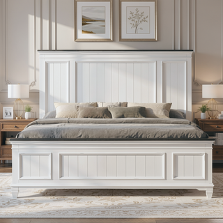 Sunvega Modern Farmhouse King Bedroom Set with Dresser Mirror and Nightstand