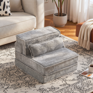 Sunvega Convertible Modular Sectional Mahjong Sofa Bed with Ottoman in Circle Fleece Fabric