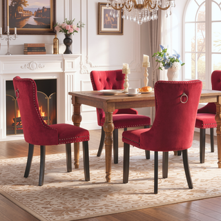 Sunvega High Back Velvet Dining Chairs with Tufted Upholstery and Nailhead Trim
