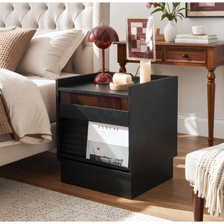 Sunvega Modern Brown Nightstand with Charging Station, Smart LED Lights, and Two Drawers