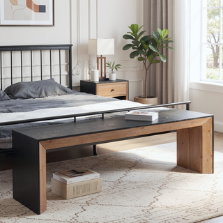 Sunvega Modern Two-Tone Wood Bench with U-Shaped Design for Entryway or Dining
