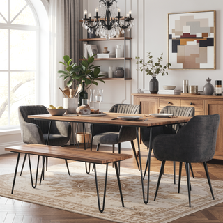 Sunvega Handcrafted Mango Wood Dining Table with Hairpin Legs in Natural