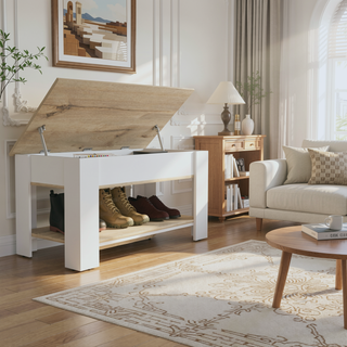 Sunvega Lift Top Storage Bench with Lower Shelf for Entryway and Closet