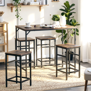 Sunvega Industrial 5-Piece Dining Table Set with 4 Stools for Kitchen and Pub