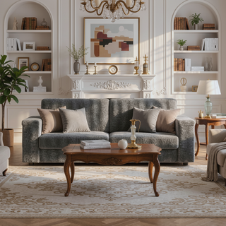 Sunvega Faux Rabbit Fur Sofa Bed with Storage Ottoman Cup Holders and Armrests