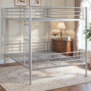 Sunvega Full Over Full Metal Bunk Bed with Chrome Finish and Guardrails