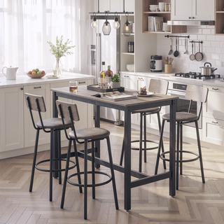 Sunvega 4 PU Soft Seat Bar Stools with Backrests and 47.24 Inch Rustic Grey Table Set