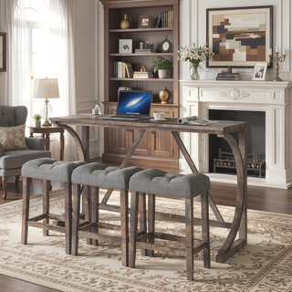 Sunvega Industrial Bar Table and Chairs Set with Power Outlet for Living Room