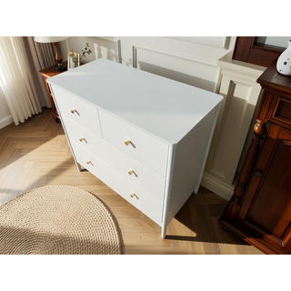 Sunvega White 4-Drawer Kids Dresser with Antique Brass Pulls and Tip Restraint Kit