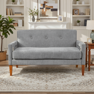 Sunvega Modern Gray Chenille Loveseat with Pocket Coils and Solid Wood Legs