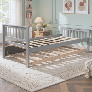Sunvega Twin Bed Frame with Trundle and Headboard for Small Bedroom Space Saving
