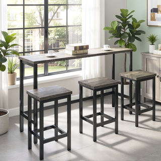 Sunvega 4-Piece Counter Height Dining Table Set with 3 Stools and Footrests