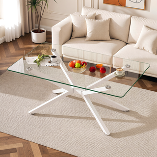 Sunvega Modern 39.37" Rectangular Clear Tempered Glass Coffee Table with Black Metal Legs