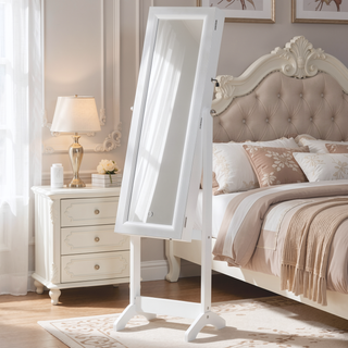 Sunvega Freestanding LED Jewelry Cabinet with Lockable Mirror and Ample Storage