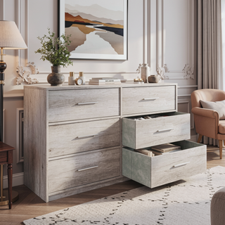 Sunvega Sturdy MDF Frame Dresser with Six Spacious Fabric Drawers