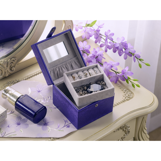 Sunvega Azure Blue Leatherette Travel Jewelry Case with Mirror and Storage Compartments