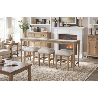 Sunvega Transitional Casual Frosted Glass Console Table with Sand Finish and 3 Stools