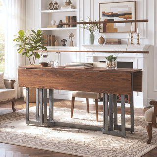 Sunvega Modern Driness Drop Leaf Table with Dark Tobacco Finish for Small Spaces