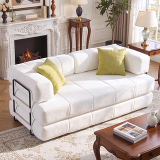 Sunvega High Quality Corduroy Folding Sofa Bed with 2 Pillows and Foam Spring Mattress