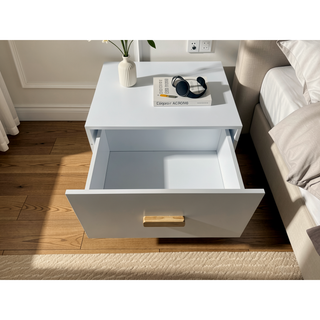 Sunvega Modern White Nightstand with Spacious Drawer and Stable Wood Legs for Bedroom