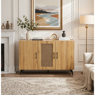 Sunvega Three-Door Rattan Mesh Cabinet with Large Storage Space for Living Room