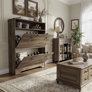 Sunvega Calgary Shoe Rack with Two Upturned Drawers and Open Shelf -Dark Brown