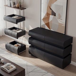 Sunvega Modern Black Handle-Less 6 Drawer Dresser with Anti-Tipover for Bedroom