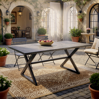 Sunvega Outdoor Aluminum Dining Table with Steel Frame for Patio Backyard