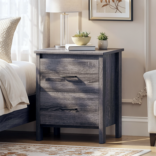Sunvega Contemporary Faux Wood Nightstand with Two Drawers for Bedroom Storage