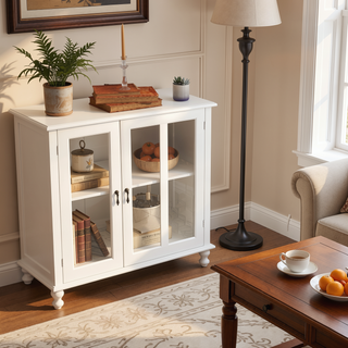 Sunvega Buffet Storage Cabinet with Single Glass Doors and Unique Bell Handle