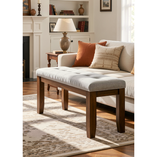 Sunvega Modern Tufted Upholstered Bench with Soft Neutral Fabric for Dining Room