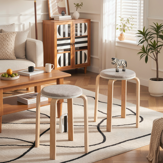 Sunvega Solid Wood Stackable Bentwood Stools with Round Top for Dining Room