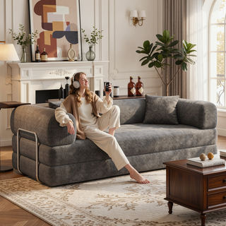 Sunvega Modular Sectional Sofa Bed with Pillow Back Support Armrest in Corduroy Fabric