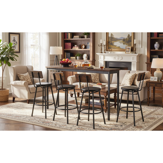 Sunvega 63 Inch Long Industrial Bar Table Set with 3 PU Upholstered Stools