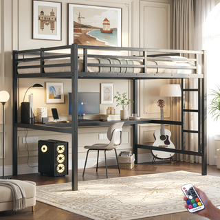 Sunvega Metal Twin XL Loft Bed with Desk, USB, LED Light, and Power Outlet