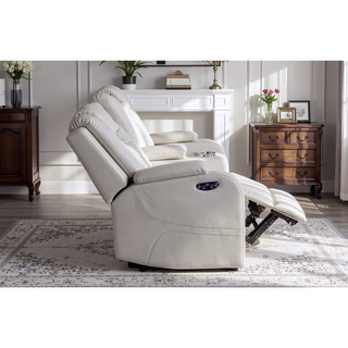 Sunvega Faux Leather Power Reclining Loveseat with LED Lighting and USB Ports