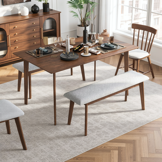 Sunvega Mid-Century Modern Solid Wood Dining Table with Brown Stain Finish