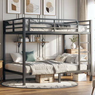 Sunvega Metal Full over Full Bunk Bed for Teens and Adults with Noise Reduction and Storage