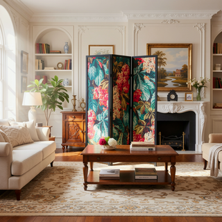 Sunvega Three-Panel Decorative Screen with Bold Pattern and Classic Wood Design