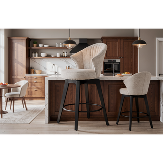 Sunvega 360 Swivel Bar Stools Set of 2 with Solid Wood Legs and Chenille Upholstery
