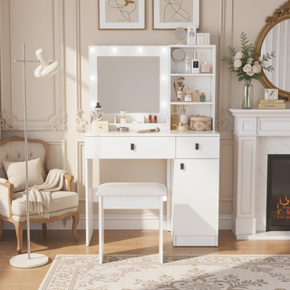 Sunvega Vanity Table with Adjustable Mirror Spacious Drawer and Matching Stool