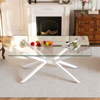 Sunvega Modern 39.37" Rectangular Clear Tempered Glass Coffee Table with Black Metal Legs